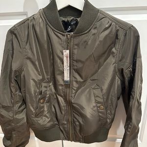 AQUA Olive Green Bomber Jacket Coat Subtle Sheen - Brand new with tags!